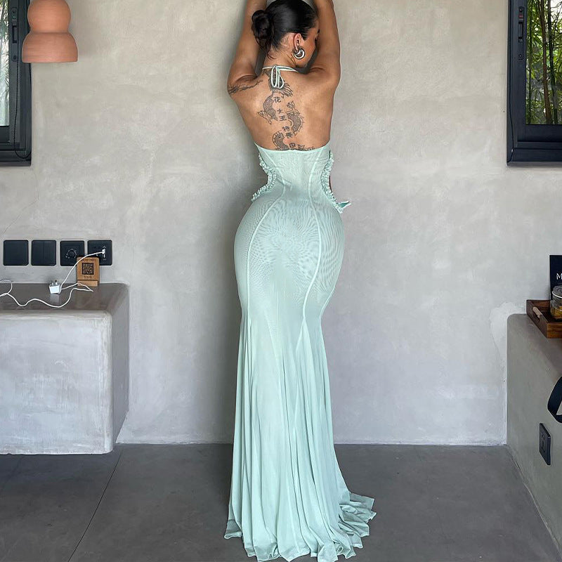 Halter Neck Hollow Back Fishtail Dress