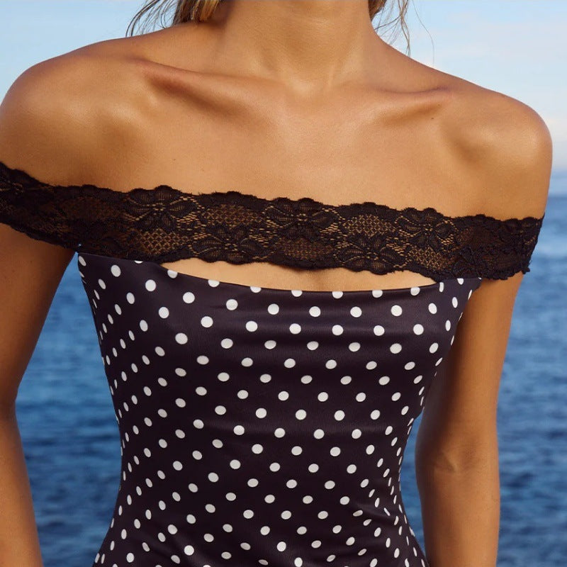 Lace Polka Dot Print Bandeau Mini Dress