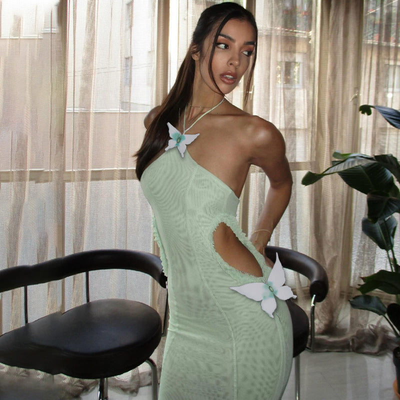 Halter Neck Hollow Back Fishtail Dress
