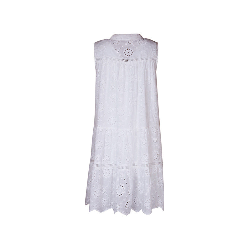 French Pastoral Style White Loose Straight Dress