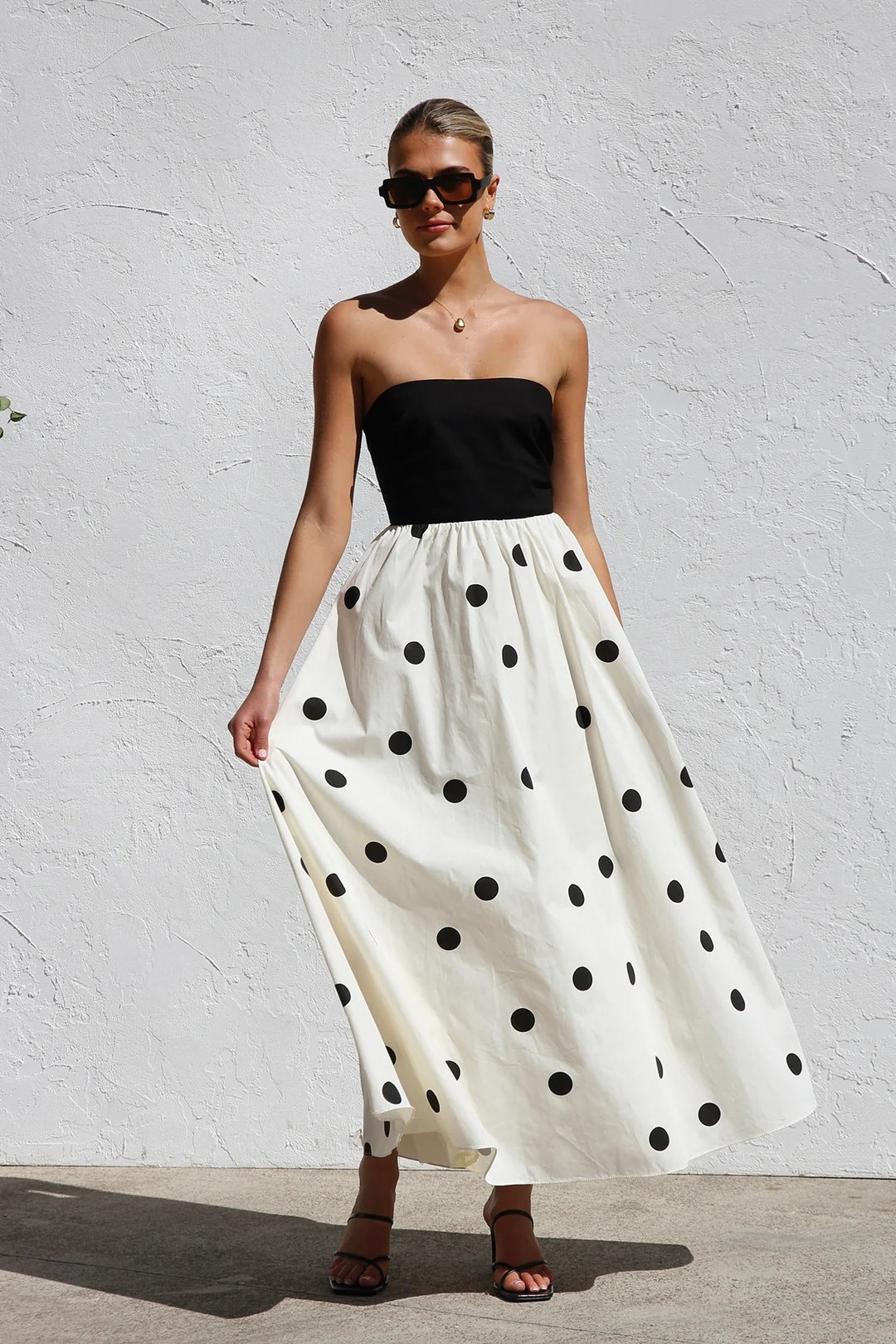 Polka dot print patchwork wrap dress