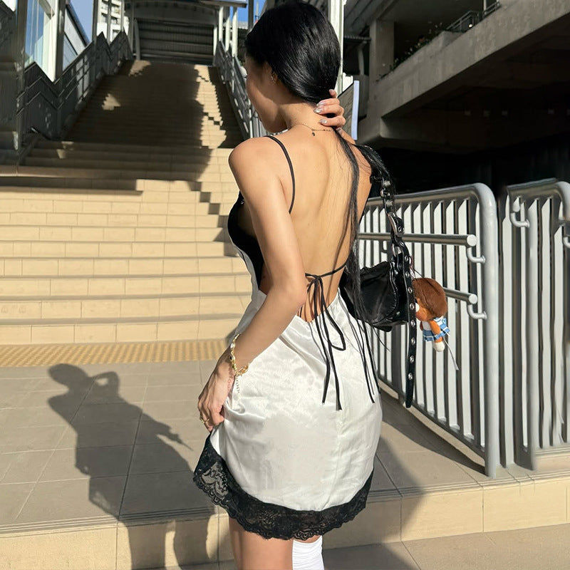 Lace V-neck Pleated Printed Satin Slip Dress