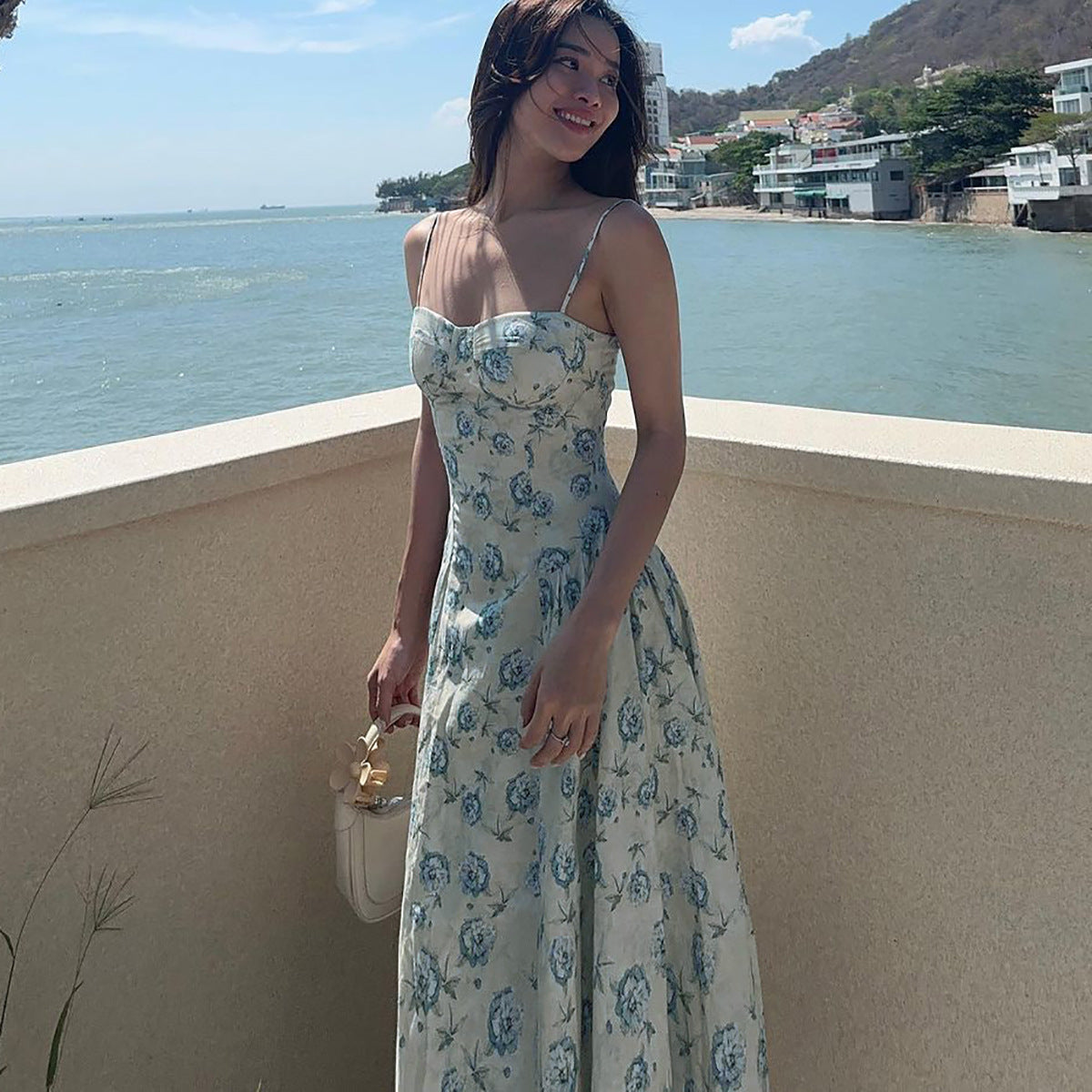 Sweet Style Slim Floral Suspender Dress