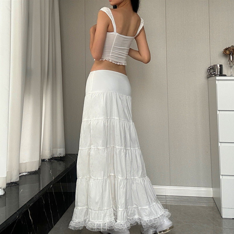Lace Vest And Ruffled Skirt Set