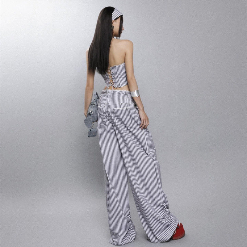Chest-Wrapped Vest Trousers Striped Suit