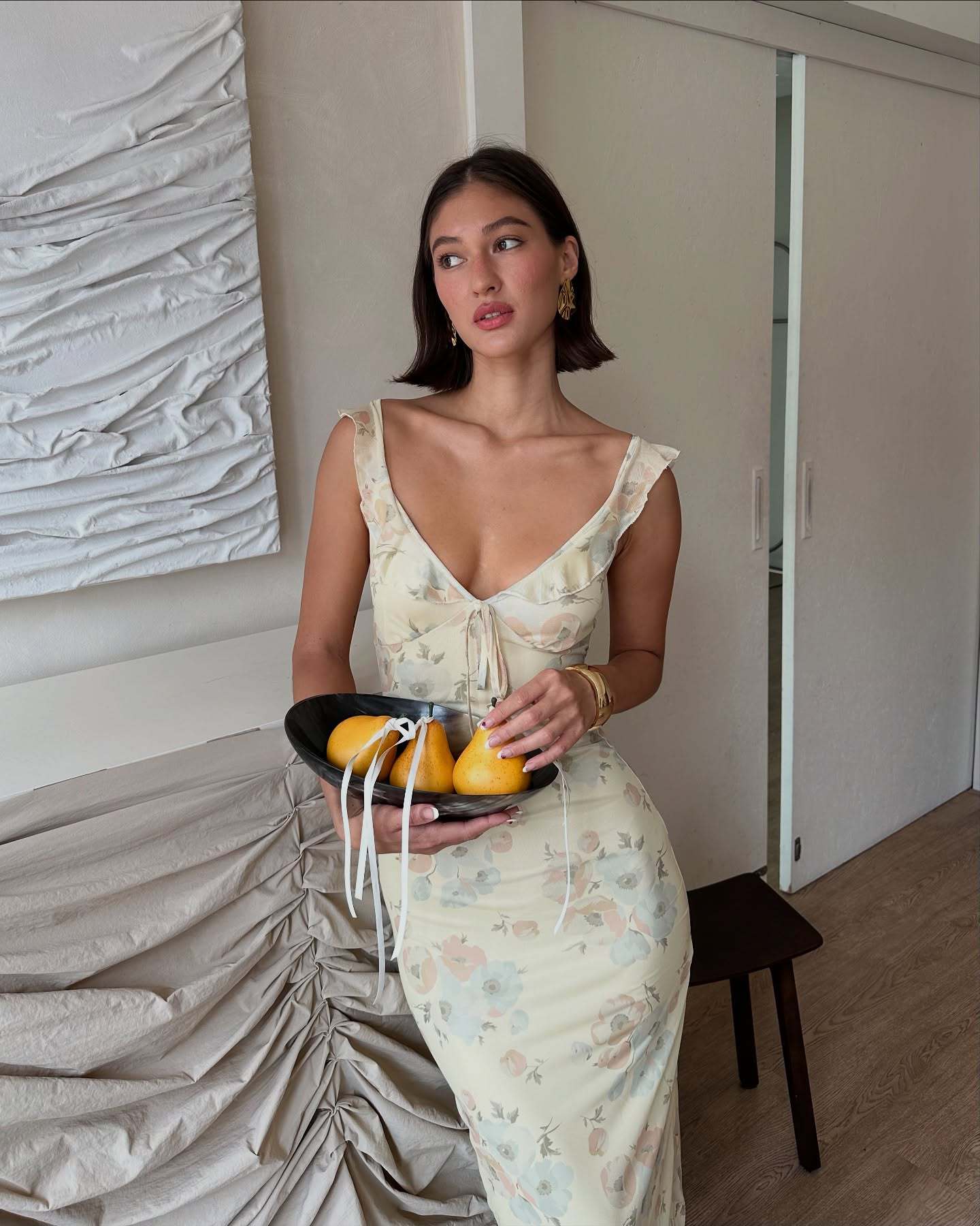 Retro Print Fitted Slip Dress