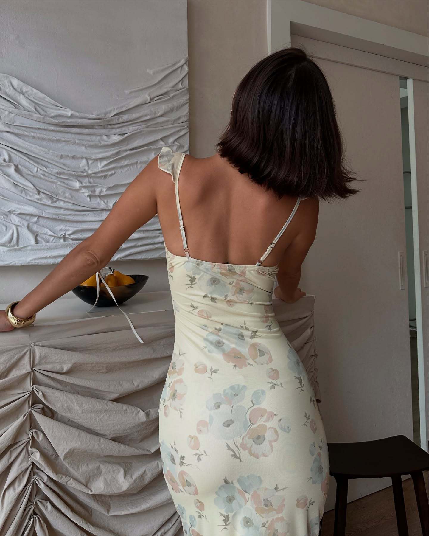 Retro Print Fitted Slip Dress