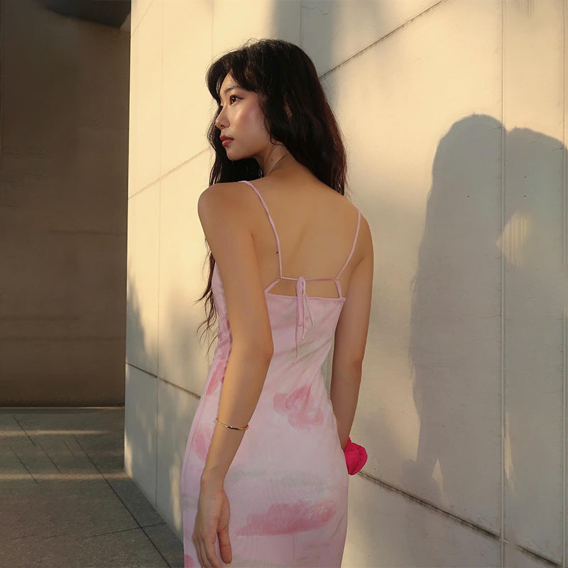 Rose Print Fitted Slip Midi Dress