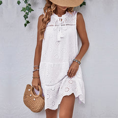 French Pastoral Style White Loose Straight Dress