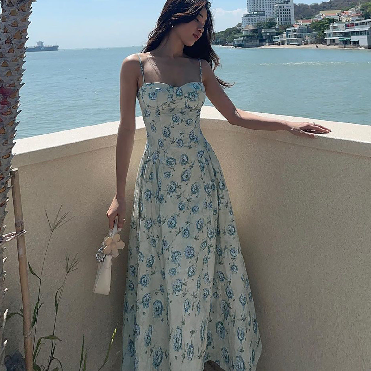 Sweet Style Slim Floral Suspender Dress
