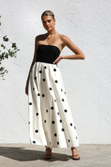 Polka dot print patchwork wrap dress