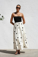 Polka dot print patchwork wrap dress