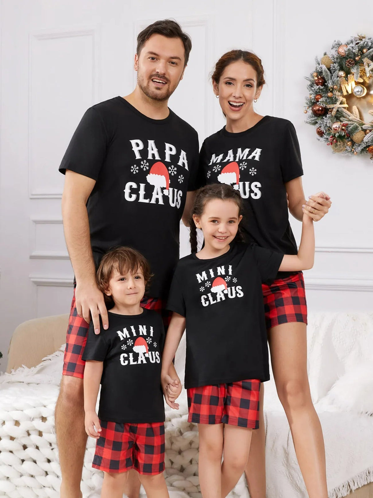 Conjunto de pantalones cortos a juego de la familia Papá Noel