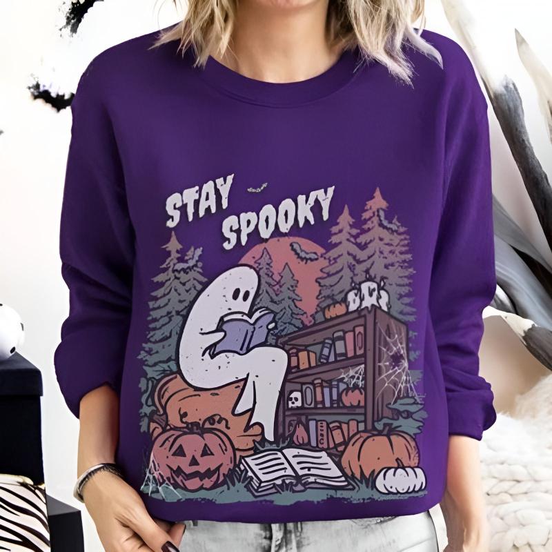 Sudadera cómoda con estampado de libro de lectura de Halloween