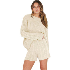 Textured Knit Two Piece Sweater And Shorts Set