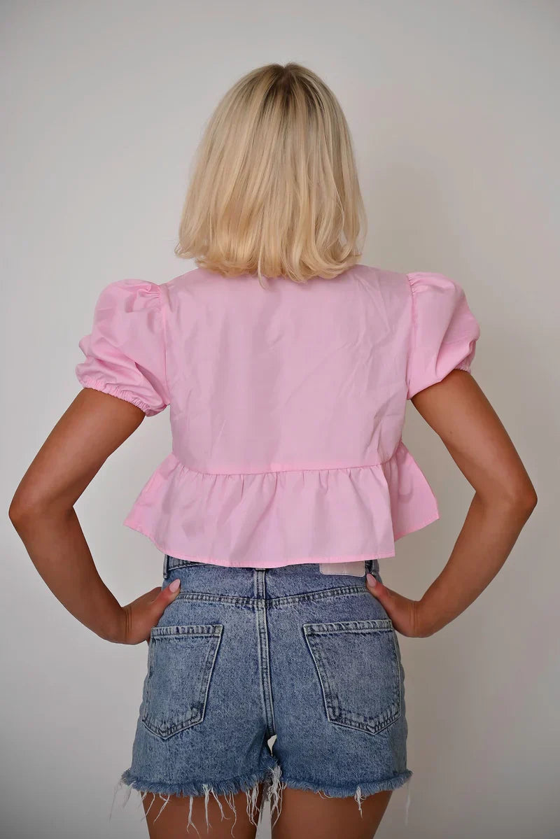 Tie Front Cropped Top With Ruffled Details