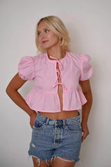 Tie Front Cropped Top With Ruffled Details