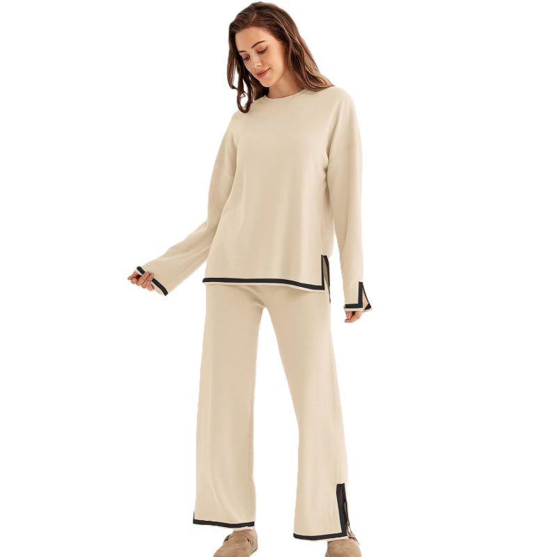 Two Piece Knit Lounge Set With Long Sleeve Top And Pants