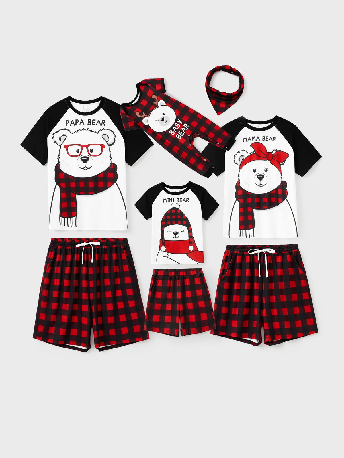 Passendes Familien-Shorts-Set mit Weihnachtsbär-Raglan