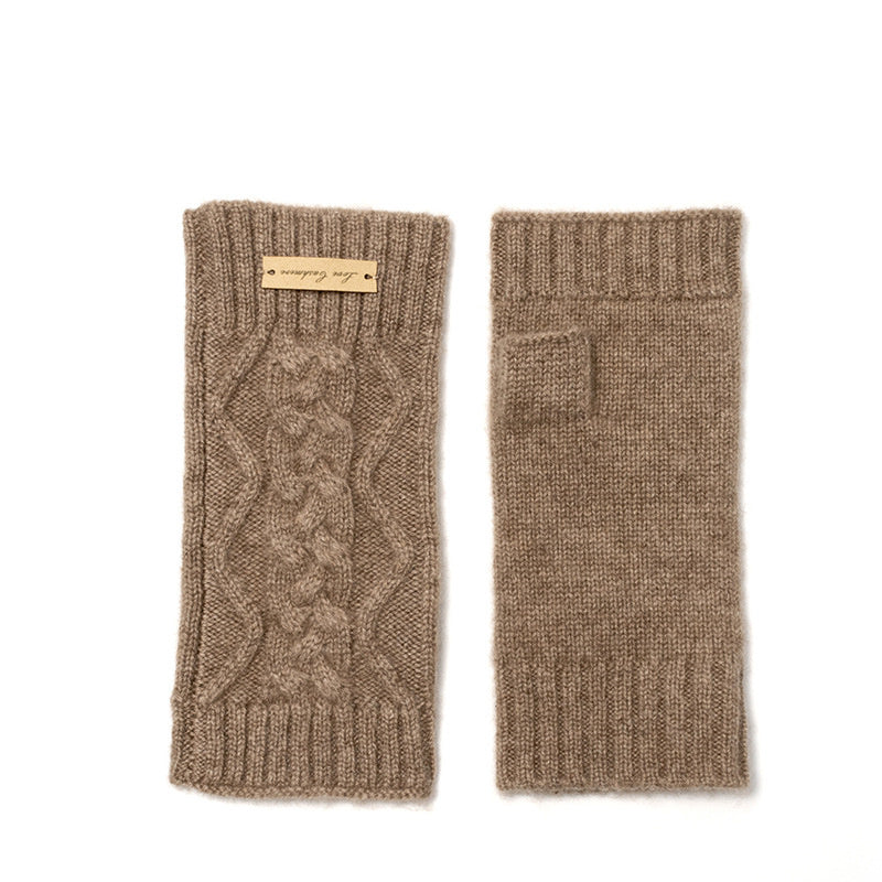 Pure Cashmere Cable Half Finger Gloves