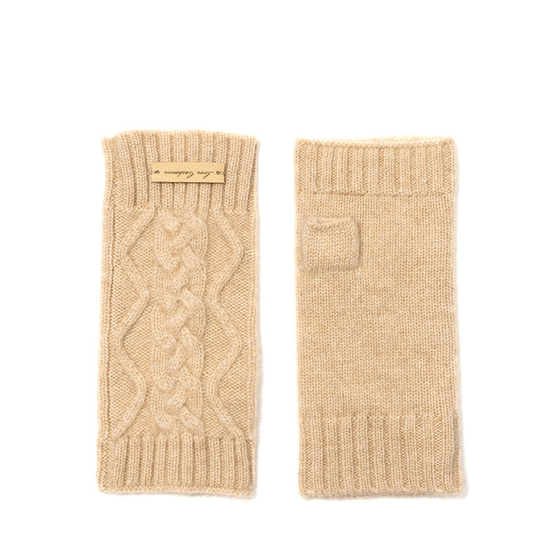 Pure Cashmere Cable Half Finger Gloves