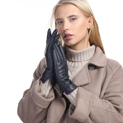 European And American Ladies Color Sheepskin Gloves Autumn And Winter Warm With Velvet