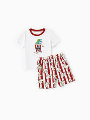 Family Matching Popcorn Pattern Top and Stripe Shorts Set