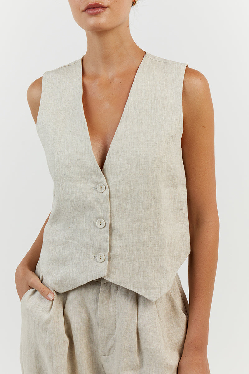 Sleeveless Linen Vest Pant Set