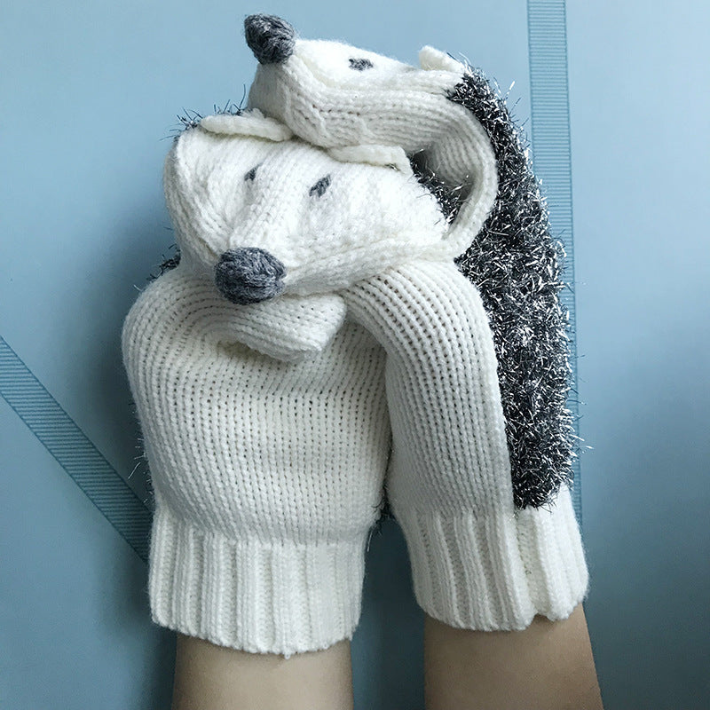 Winterwarme Fäustlinge, gestrickt, bestickte Handschuhe