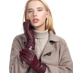 European And American Ladies Color Sheepskin Gloves Autumn And Winter Warm With Velvet