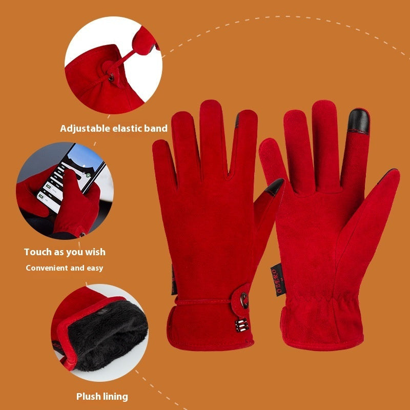 Guantes de piel auténtica para otoño-invierno, cálidos y gruesos, antideslizantes, para pantallas táctiles.