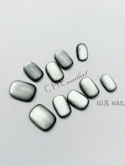 Uñas de ojo de gato verde oscuro Belleza UV Cuadrado Círculo Corto