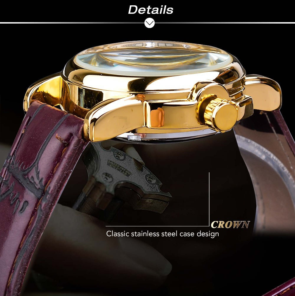Retro Diamond Studded Hollow Automatic Mechanical Watch