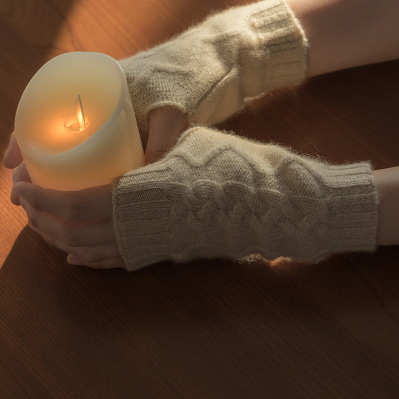 Guantes de cachemira de medio dedo para otoño e invierno