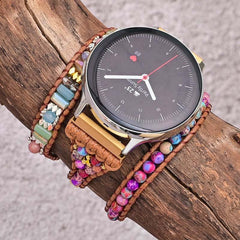 Boho Watch Band Wrapped Stone Bead Woven Strap