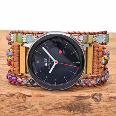 Boho Watch Band Wrapped Stone Bead Woven Strap