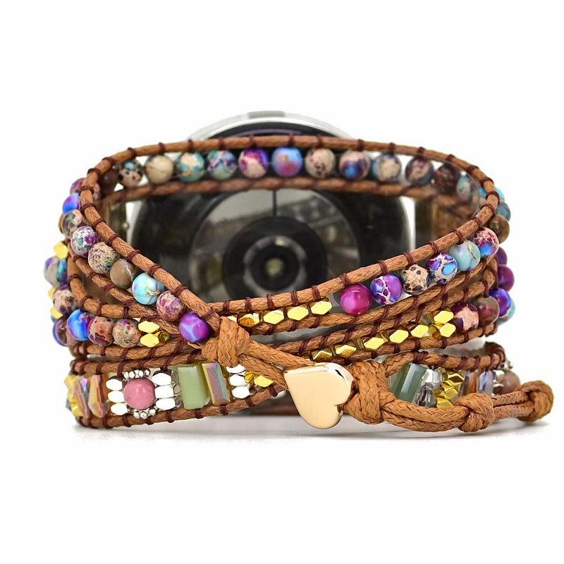 Boho Uhrenarmband mit gewebtem Steinperlenband