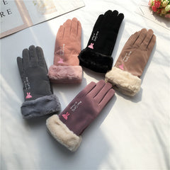 Autumn And Winter Riding Gloves Korean Style Alphabet Cartoon Warm Double Layer Fleece-lined