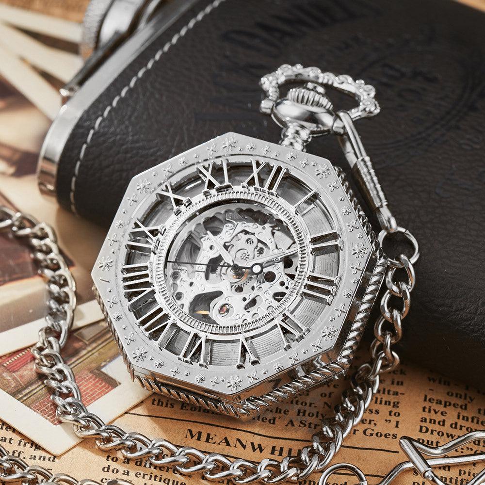 Pocket Watch Rome Carved Octagonal Mechanical Pocket Watch Retro Rome – Emes Shop