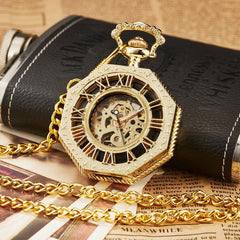 Reloj de bolsillo mecánico octogonal tallado retro romano