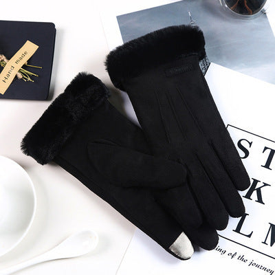 Black Fur Winter Driving Gloves Windproof And Warm Touch Screen