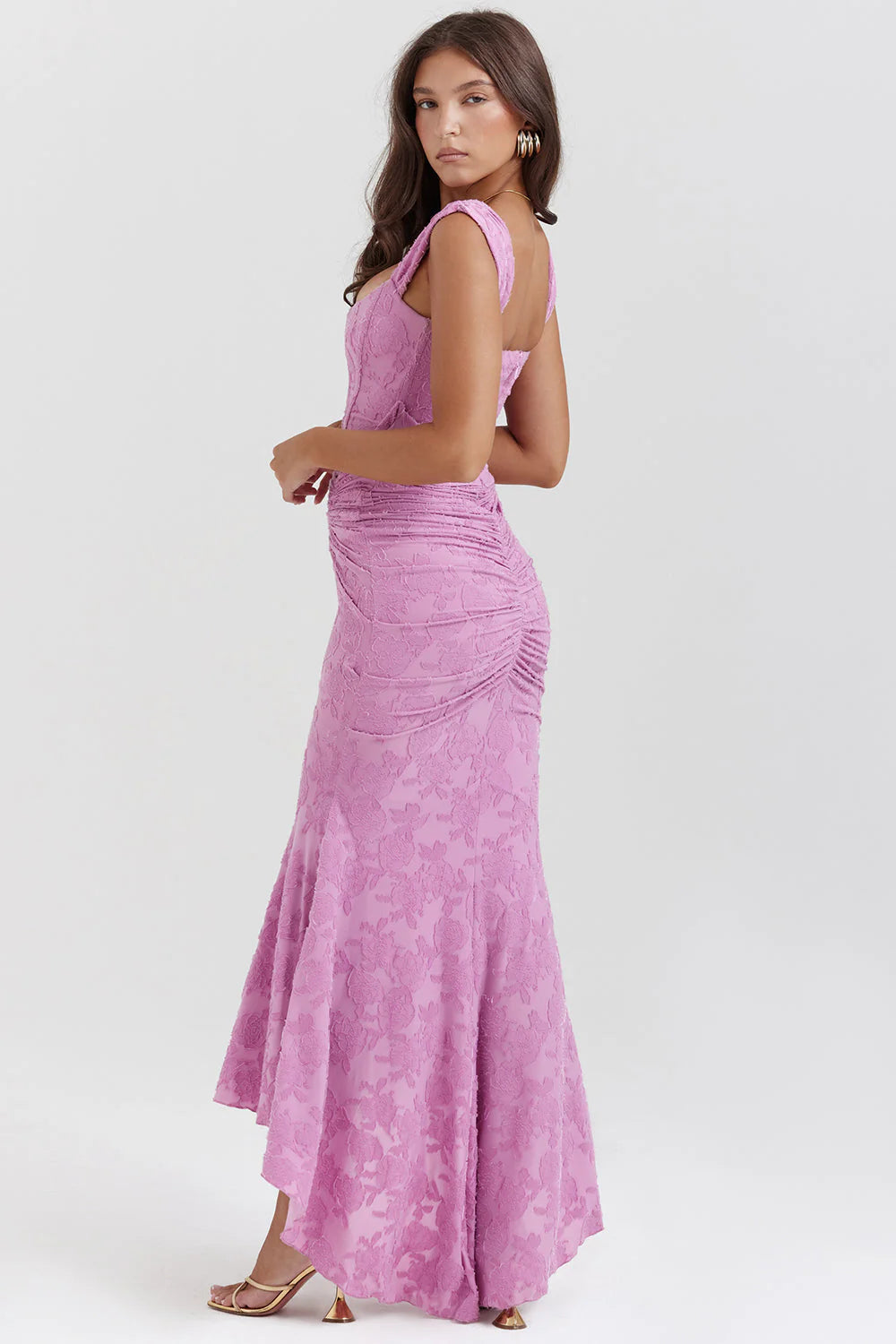 Floral Embroidered Lace Ruched Maxi Dress Emes Shop Floral Embroidered Lace Ruched Maxi Dress Emes Shop