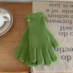 Guantes cálidos de lana con volantes de color liso para mujer en invierno
