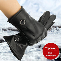 Autumn And Winter Leather Gloves Fleece-lined Thick Windproof Warm Touch Screen Sheepskin