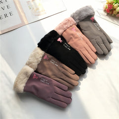 Autumn And Winter Riding Gloves Korean Style Alphabet Cartoon Warm Double Layer Fleece-lined