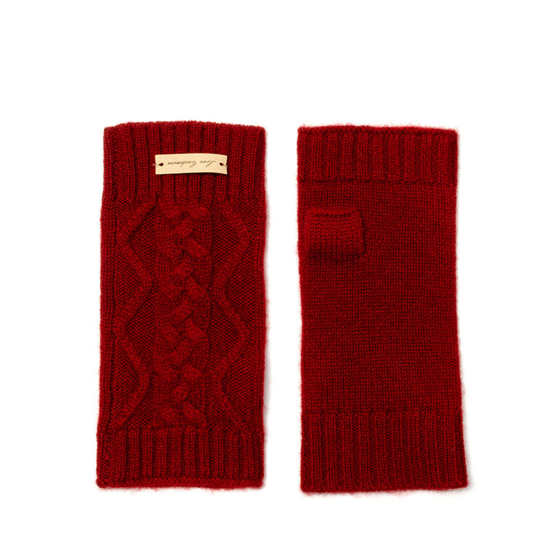 Pure Cashmere Cable Half Finger Gloves