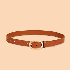 Genuine Cow Leather Belt with Retro Metal Oval Buckle