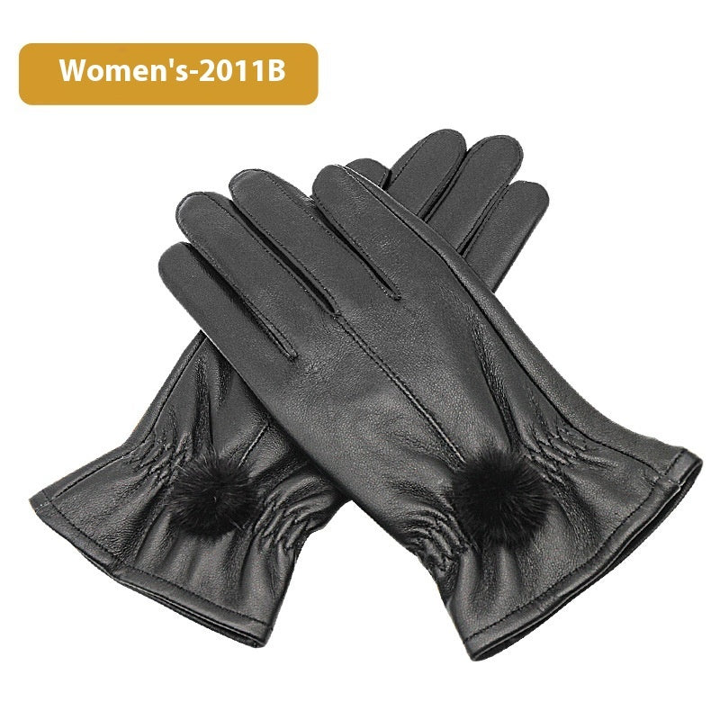 Autumn And Winter Leather Gloves Fleece-lined Thick Windproof Warm Touch Screen Sheepskin