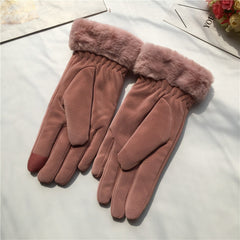 Autumn And Winter Riding Gloves Korean Style Alphabet Cartoon Warm Double Layer Fleece-lined