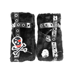 Manga de cinco dedos con calavera peluda negra punk